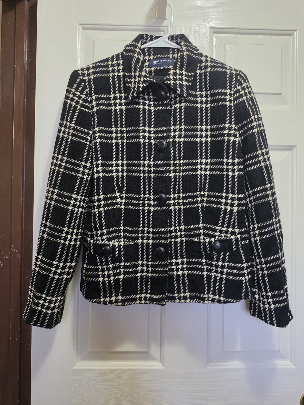 Jones New York Black & White Plaid Wool Blend Jacket